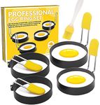 4 Pack Egg Ring,Stainless Steel Egg Ring,Silicone Handle Anti-Scald Non Stick Egg Rings with Oil Brush for Fried Eggs Shaping