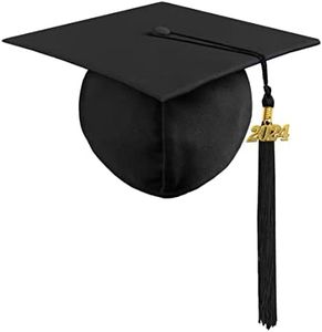 YIIOSS Graduation Cap with 2024 Tassel Year Charm Black Graduation Cap for High School & Bachelor, Black, One Size