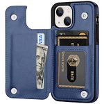 Aoksow Wallet Case for iPhone 14, Soft PU Leather Card Holder Case with Kickstand Slim Flip Cover for iPhone 14 6.1 Inch (Blue)