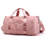 Forestfish Sports Gym Bag Travel Duffel Bag with Dry Wet Pocket & Shoes Compartment for Women and Men, Pink, M