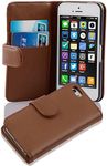 Cadorabo Book Case Works with Apple iPhone 5C in Saddle Brown - with Stand Function and Card Slot Made of Smooth Faux Leather - Wallet Etui Cover Pouch PU Leather Flip