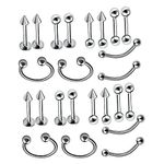 BEAUTIVIA Nose Ring Pins Needle Stud,Tongue foreceps,hanging Kit Men Boys Girls Women Body Piercing Surgical Jewelry Set Silver Navel Barbell Eyebrow Tragus Earring Lip Ring