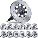 12 Pack Solar Ground Lights, Waterproof Solar Lights Outdoor Garden, Upgraded Outdoor Garden Bright in-Ground Lights, Disk Lights Landscape Lights for Pathway, Yard, Lawn, Patio, Walkway(White Light)