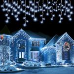 PEMOTech Remote Outdoor Christmas Lights, 32.8FT 432 LED Christmas Icicle Lights with 85 Drops 8 Modes, Plug in Connectable Icicle Fairy Twinkle Lights Timer for Christmas Decorations Outdoor