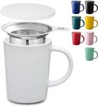 Tea Cup with Infuser and Lid - 400ml Large - White Ceramic Mug - Long Warmth - Scratch Resistant - Dishwasher Safe