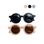 Kids Sunglasses, 2 Pieces Round Retro Style for Boys and Girls and Baby Age 1-8, UV 400 (Pink & Black)