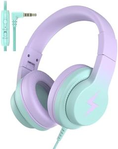 Candy Bila Kids Headphones, Wired Headphones for Kids Over Ear with Microphone, 85/94dB Volume Limiter Headphones for Girls Boys, Foldable Headphones for Learning & Entertainment,Gradient Purple