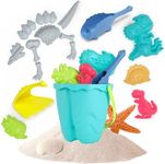 Dinosaur Beach Toys and Sand Tools Kids Set - Outdoor & Travel Fun for Toddlers, Boys or Girls with Dino Bucket for Sand Castle Building Kit - 21 pcs Sandbox Toys for Age 3+ Years Old