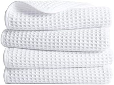 Polyte - asciugamano mani in microfibra anti-pelucchi - ad asciugatura rapida - essuto a nido d'ape - bianca - 40 x 76 cm - set 4 pezzi