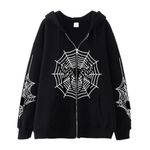 Hesaco Y2K Unisex Streetwear - Hoodies for Men Spider Hoodies for Women - Oversized Graphic Hoodie Vintage Style 2024 Trendy, Black 2, Medium