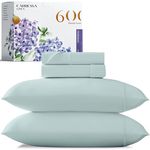 Carressa Linen 600 Thread Count 100% Long Staple Soft Egyptian Cotton Sheet Set, 4 Piece Set, Full Sheets, Upto 17" Deep Pocket, Smooth & Soft Sateen Weave, Deep Pocket, Luxury Bedding, Sea Foam