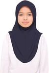 Girls Plain Islamic Hijab, Kids Instant Headscarf Readymade Pull On Scarf, No Pins Needed, Lightweight Soft & Durable, Ideal For Any Occassion School, Nursery, Sports, Prayer Hijab, Navy