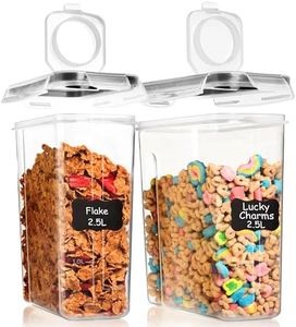 Shazo 2 Pack (15.4 Oz Cereal Capacity) Small Airtight Cereal Containers Storage with Lids, Perfect Space Saving BPA-Free Plastic Container, Pantry Organization and Canister for Rice, Sugar & Flour