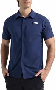 Pioneer Camp Men Fishing Shirts with Zipper Pocket UPF 50+ Lightweight Casual Short Sleeve Button Down Shirts for Men Hiking Navy