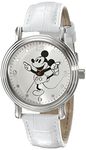 Disney Mickey Mouse Adult Vintage Articulating Hands Analog Quartz Watch, Silver/White