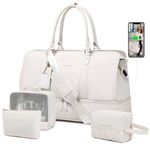 Weekender Bags for Women, Large Travel Duffle Bag with Shoe Compartment & Toiletry Bag, Carry On Overnight Tote Bag with USB Charging Port, Bags for Travel, Gym, Hospital 4 Pcs Set, White, Travel