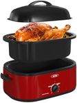 Sunvivi Electric Roaster,20 Quart Roasting Oven with Self-Basting Lid Removable Pan,Turkey Roaster Oven with 150 to 450F Temperature Control Cool-Touch Handles,Red