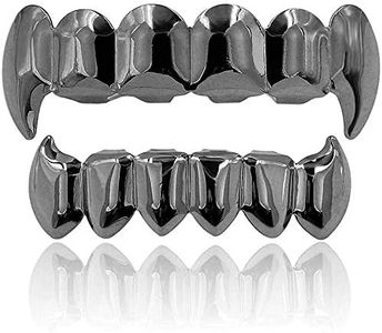 canjoyn 18K Gold Silver Plated Hip Hop Vampire Fangs Top Bottom Teeth Grillz Set for Men and Women