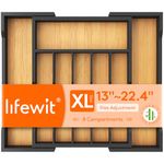 Lifewit Silverware Drawer Organizer, Bamboo Utensil Tray for Kitchen, Expandable Flatware and Cutlery Holder, Adjustable Storage for Spoons Forks Knives, Large, Natural and Black
