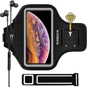 RUNBACH Armband for iPhone 16 Pro Max/16 Plus/15 Pro Max/15 Plus/iPhone 14 Pro Max/14 Plus/13 Pro Max/12 Pro Max/11 Pro Max/Xs Max,Running Exercise Armband with Card Slot for iPhone Max (Black)