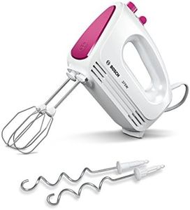 Bosch MFQ2210P Hand Mixer, 2 Whisks, 2 Stainless Steel Dough Hooks, Dishwasher Safe, 4 Levels, 375 W, White/Pink