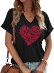 Earlymemb Womens Lover Heart Graphic V Neck Shirt Valentines Day Funny Couple Matching Casual Short Sleeve Gift Tee Tops…, B-black-2, XX-Large