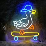 Skateboard Duck Neon Sign Dimmable LED Happy Duck Neon Light USB Powered Hat Duck Light Up Sign for Living Room Bedroom Art Wall Decor Boy Girl Gifts (16.5”*12.6”)