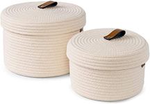 SJ Creation World round mini rope paper storage Cotton Woven shelf basket hamper baby nursery tray bucket tokri organizer for kids (Small,Medium) set of 2 White