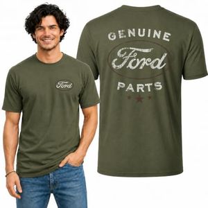 Wild Bobby Genuine Ford Parts Vintage Distressed Cars and Trucks Mens Graphic Tees Front and Back T Shirt Printed Graphic Tees for Men, Military Green, 3X-Large