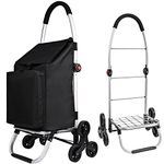 Kiffler Foldable Shopping Cart with Wheels, Stair Climbing Groceries Cart with Removable Waterproof Shopping Bag, Rolling Personal Handtruk, Large Capacity Utility Carts for Groceries (Black)