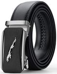 Oyifan Black Leather Belts for Men, Mens Dress Casual Jeans Belt Designer Ratchet Belt, Silver Style 06, 28"-40" Waist Adjustable