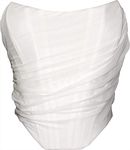 MOALLUOM Mesh Corset Crop Top Bustier Underbust Boned Backless Sleeveless Strapless Off Shoulder Aesthetic for Women Y2K, White, 10-12