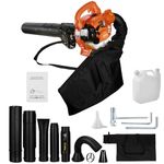 Leaf Blower Cordless, 2 Stroke Handheld Leaf Blower, Leaf Vacuum Cordless with Bag Gas Powered, Dual-Purpose Leaf Mulcher with Straight and Curved Blow Pipe (Orange)