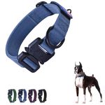 KCUCOP Premium Tactical Dog Collar for Medium Large Dogs, Adjustable Heavy Duty Nylon Military Dog Collars with Quick Release Metal Buckle (L-XL, Blue)