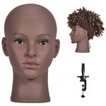 Afro Professional Cosmetology Bald Mannequin Head for Making up,Making Wigs, Wigs,Glasses with Free Table Clamp (06)