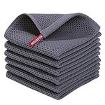 smiry Cotton Kitchen Dish Towels, 12" x 12", 6 Pack Waffle Weave Kitchen Towels, Ultra Soft Absorbent Quick Drying Dish Cloths, Dark Grey