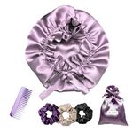 Atrube Reversible Satin Silk Bonnet for Women with Adjustable Tie | Sleep Cap for Curly Hair | Hair Wrap & Night Hair Cover with 3 Premium Scrunchies (light purple)