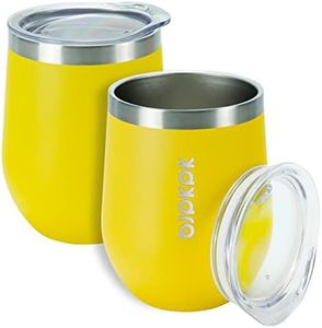 BJPKPK 2 pcs 12oz Insulated Wine Tumbler, 12oz Insulated Wine Tumbler with Lid,Unbreakable Stainless Steel Wine Glasses, Insulated Tumbler for Home & Outdoor, Yellow