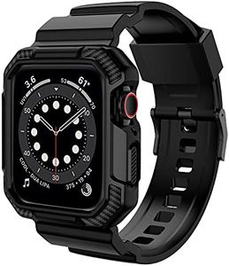 OROBAY Compatible with Apple Watch Band 45mm 44mm 42mm with Case, Shockproof Rugged Band Strap for iWatch SE SE2 Series 9/8/7/6/5/4/3/2/1 45mm 44mm 42mm with Bumper Case Cover Men Women, Matte Black