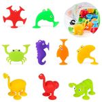 Baby Suction Pop Sucker Darts Toy,9 Pieces Animal Silicone Bath Toys,Kids Stress Release Toys Travel Sucker Game,Building Blocks Gift for 3 4 5 6 7 Years Old Boys Girls