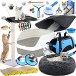 Lobeve Kitten Supplies Starter Kit - 30-Piece Set of Cat Essentials and Cat Stuff. Includes Cat Litter Box, Toys, Bed, Carrier, Bowls, Brush, and More. Perfect Welcome Home Gift for Your New Cat-Blue