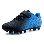 brooman Kids Firm Ground Soccer Cleats Girls Boys Athletic Football Shoes (5 JA,Black Blue)