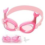 Kids Swim Goggles with Earplugs for Toddler Kids Girls Boys Youth(4-14), Cute Mermaid Tail Swimming Goggles, Anti-Fog Anti-UV Leak-proof Clear Vision Water Pool Goggles