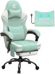 Gaming Chair, Tech Fabric Computer Chair with Massage, Office Chair with Pocket Spring Widened Cushion, High Back Ergonomic Chair with Footrest Lumbar Support Upgraded Metal Legs 350LBS (Green)