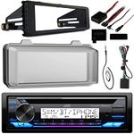 Single DIN Marine CD Player Car Stereo USB AUX Receiver Bundle Combo with Enrock Stereo Install Kit, Steering Wheel Control Interface, Radio Antenna, Cover (Fits Select 1998-2013 Harley Davidsons)