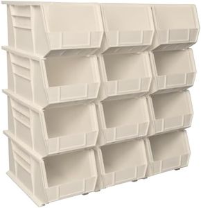 Akro-Mils 30240 AkroBins Plastic Storage Bins, Space-Saving Stackable Bins for Garage, Pantry, Craft Organization, 15" x 8" x 7", Stone, 12-Pack