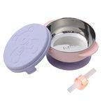 Kids Bowls with Suction, Silicone Suction Bowl 304 Stainless Steel Water Injection Bowl Thermal Insulation Anti-fall Complementary Food Bowl Children's Tableware (Pink)