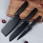 Voltonix Stainless Steel 3 Pieces Professional Kitchen Knife Set/Meat Knife/Chef Knife with Non-Slip Handle Sharp Manual Sharpening for Home Kitchen/High Carbon Stainless Steel Knife Red Set(Black)