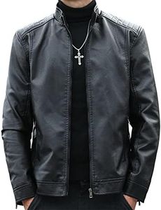 Womleys Mens Casual Stand Collar Faux Leather Jacket Biker Motorcycle Jackets, Black, Medium