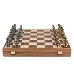 Manopoulos – Premium Brass Pewter Staunton Chess set with Walnut Oak chess board & Wooden Storage Box - 18 inches x 18 inches (46cm x 46cm) – Classic Strategy Board Game